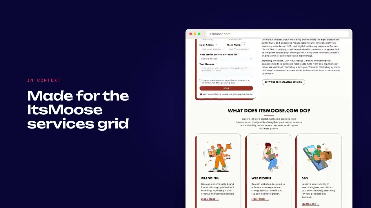 Website Lottie series for ItsMoose (Lottie and GIF animation)